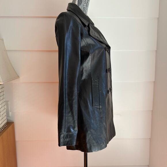 Vintage Black Leather Double Breasted Coat by bebe Size L - Picture 7 of 16